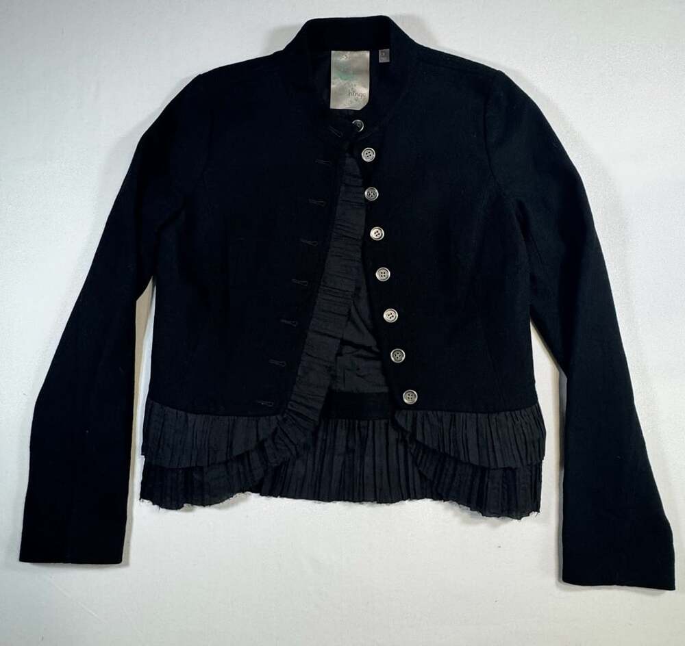 Hinge Women's Black Gold Tiered Button-Up Military Sweater Size L